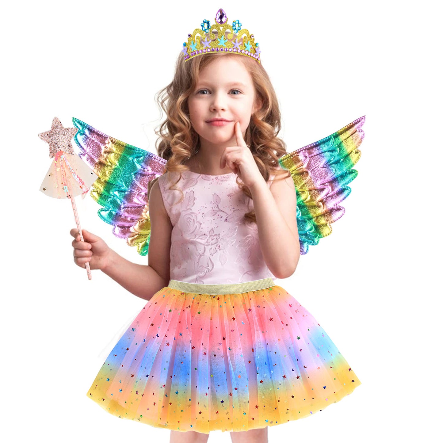 Girls Fairy Costume Fancy Dress Up Butterfly Costume Sets Princess Dress Tulle Costume Set with Butterfly Wings, Magic Wand and Headband Set for 3-8 Years Girls