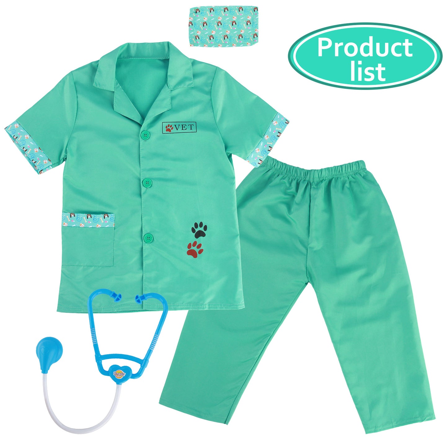 4pcs Kids Doctors Set Dress Up Role Play Vet Costume Children Vet Fancy Costume Outfit Doctors Dressing Up for Girls Boys 3 - 6 Years Old