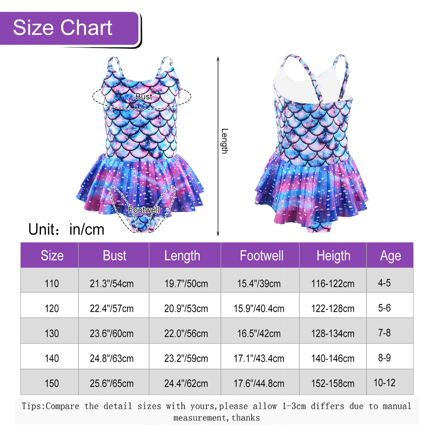 Girls Mermaid Costume Swimsuit Kids One Piece Swimming Bathing Swimwear for Girls Wetsuit Beachwear