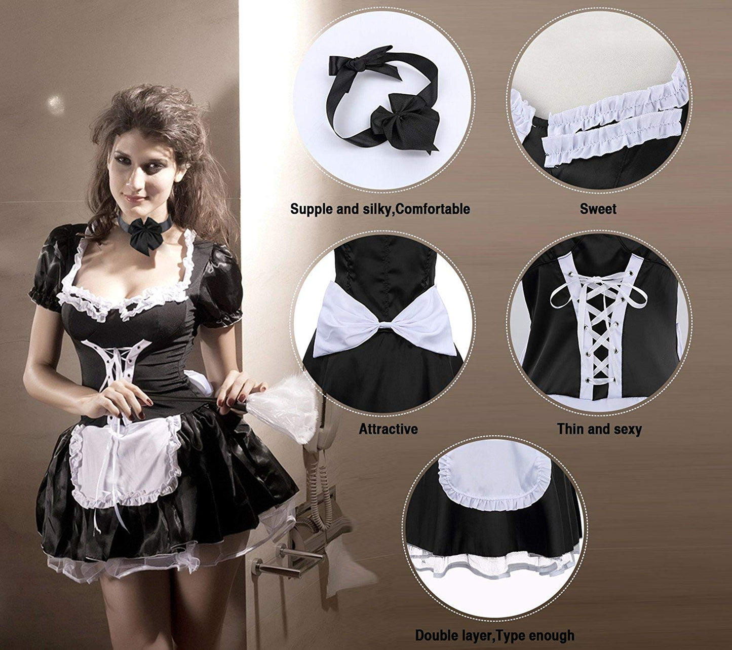 Ladies French Maid Costume Fancy Dress for Women Sexy Maid Outfit Cosplay