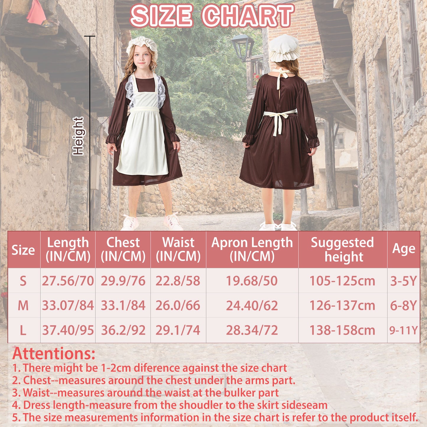 Victorian Maid Costume for Girls Medieval Victorian Village Dress