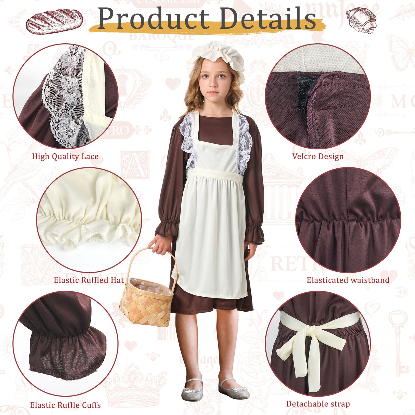 Victorian Maid Costume for Girls Medieval Victorian Village Dress