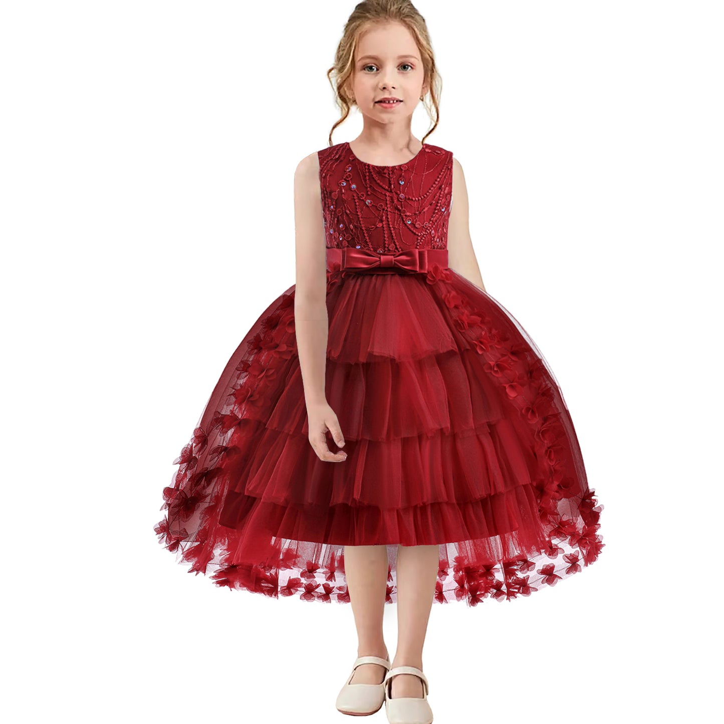 Girls Princess Dress Kids Flower Lace Tulle Dress Girls Evening Dress Floral Lace Bridesmaid Wedding Pageant Gown High-Low Party Dress Sleeveless Elegant Formal Cocktail Prom Dance Ball