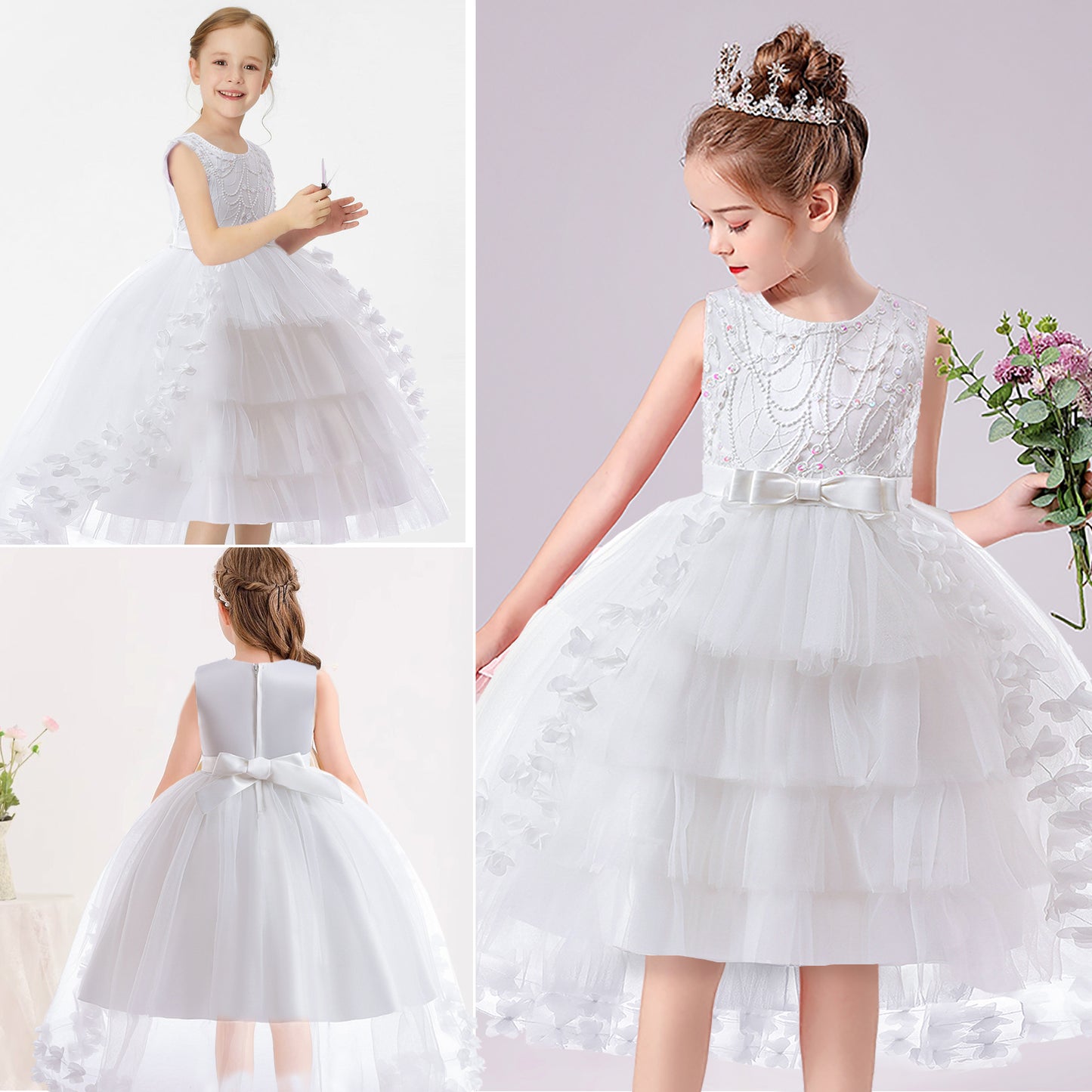 Girls Princess Dress Kids Flower Lace Tulle Dress Girls Evening Dress Floral Lace Bridesmaid Wedding Pageant Gown High-Low Party Dress Sleeveless Elegant Formal Cocktail Prom Dance Ball