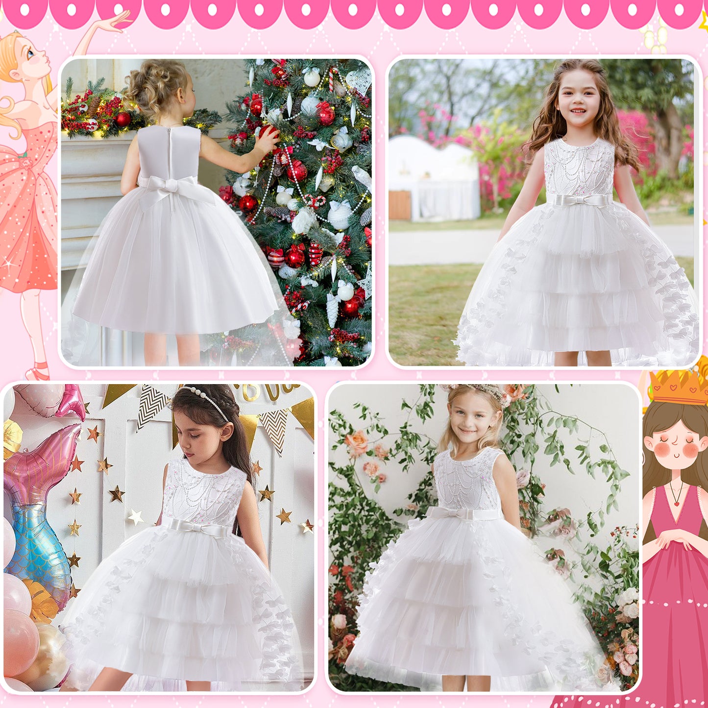 Girls Princess Dress Kids Flower Lace Tulle Dress Girls Evening Dress Floral Lace Bridesmaid Wedding Pageant Gown High-Low Party Dress Sleeveless Elegant Formal Cocktail Prom Dance Ball