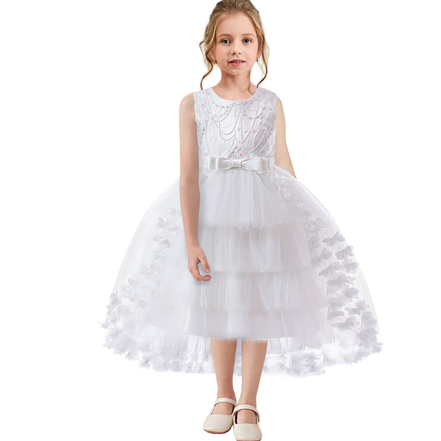 Girls Princess Dress Kids Flower Lace Tulle Dress Girls Evening Dress Floral Lace Bridesmaid Wedding Pageant Gown High-Low Party Dress Sleeveless Elegant Formal Cocktail Prom Dance Ball