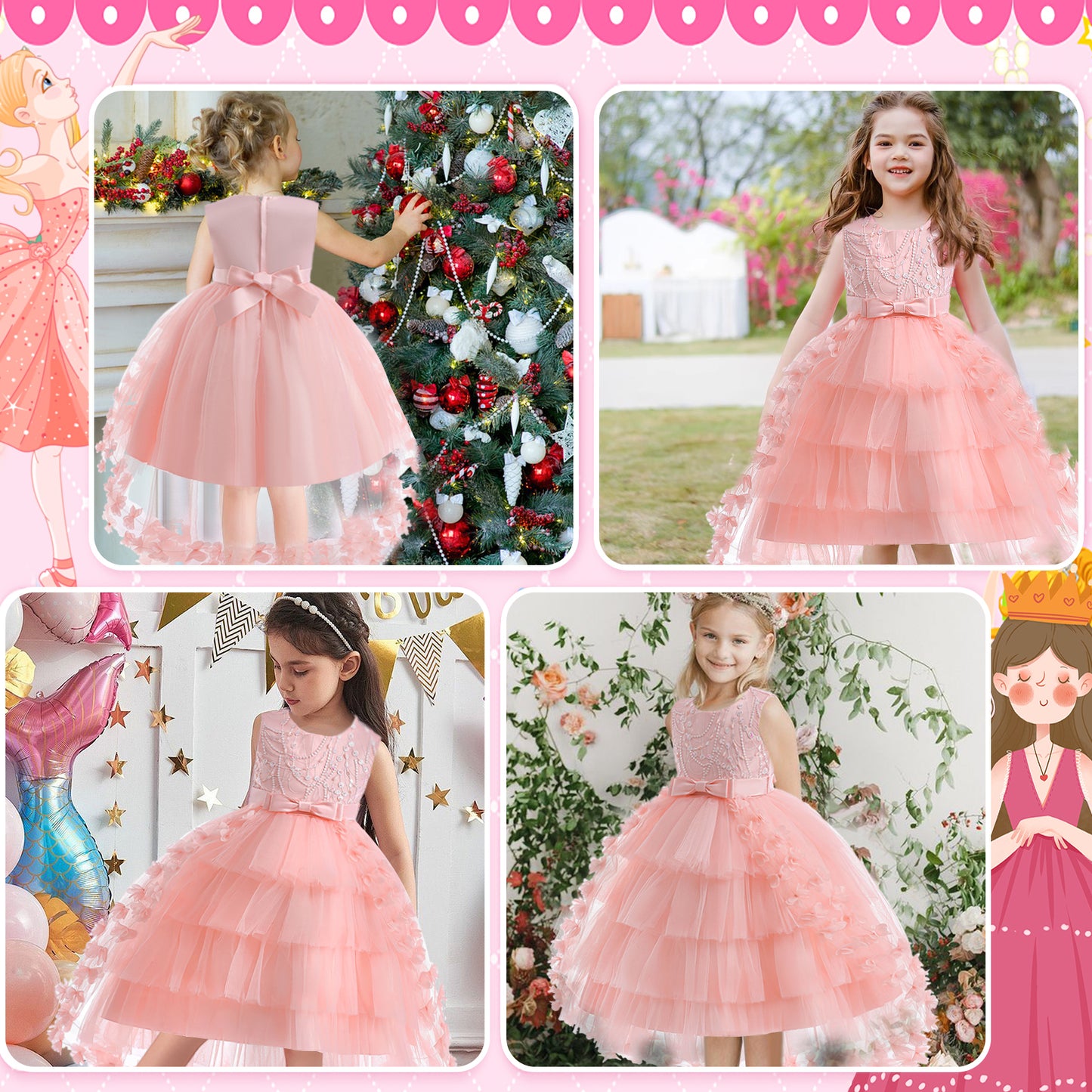 Girls Princess Dress Kids Flower Lace Tulle Dress Girls Evening Dress Floral Lace Bridesmaid Wedding Pageant Gown High-Low Party Dress Sleeveless Elegant Formal Cocktail Prom Dance Ball