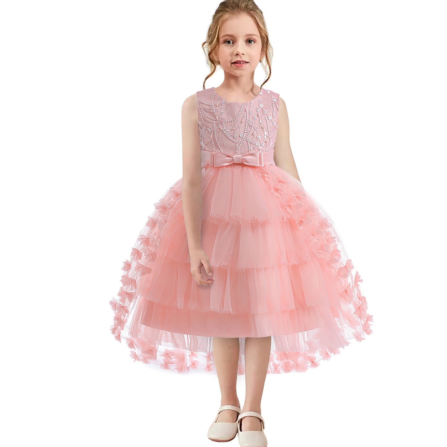 Girls Princess Dress Kids Flower Lace Tulle Dress Girls Evening Dress Floral Lace Bridesmaid Wedding Pageant Gown High-Low Party Dress Sleeveless Elegant Formal Cocktail Prom Dance Ball