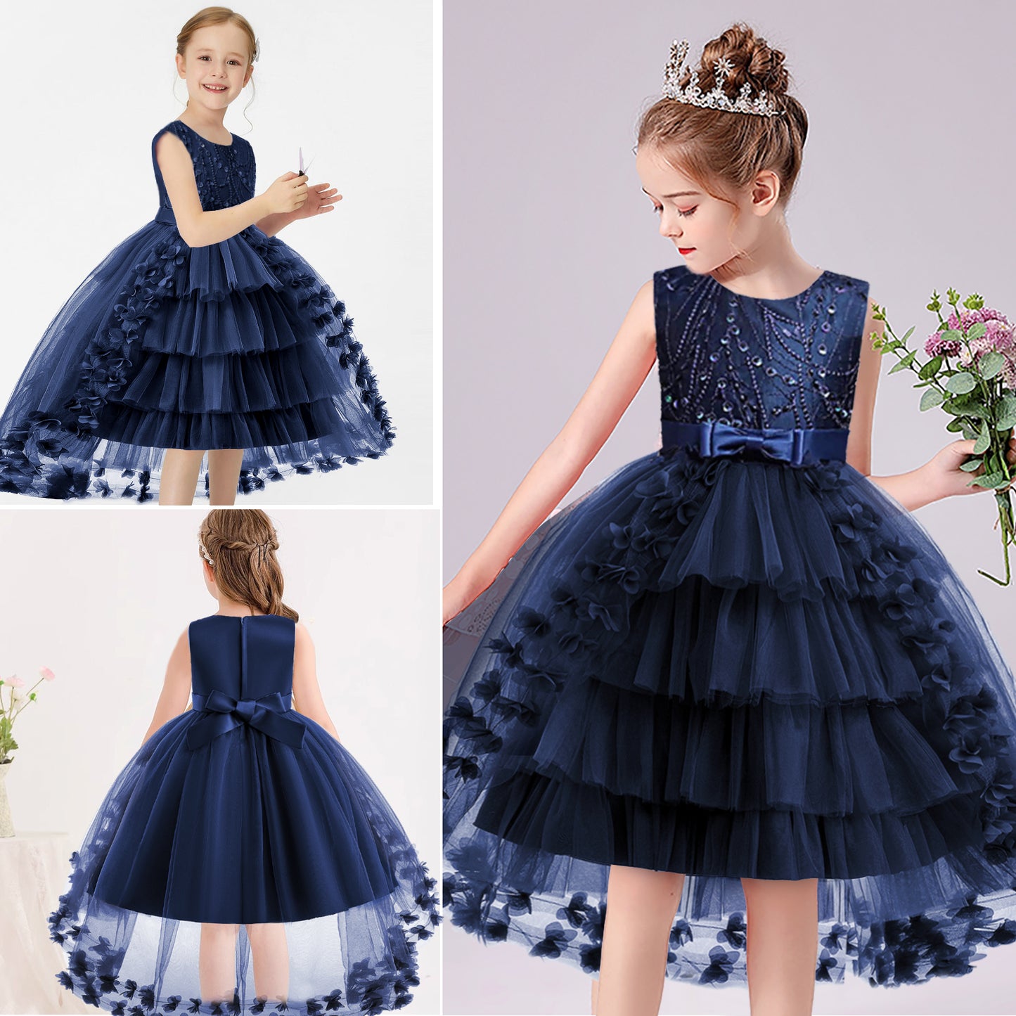 Girls Princess Dress Kids Flower Lace Tulle Dress Girls Evening Dress Floral Lace Bridesmaid Wedding Pageant Gown High-Low Party Dress Sleeveless Elegant Formal Cocktail Prom Dance Ball