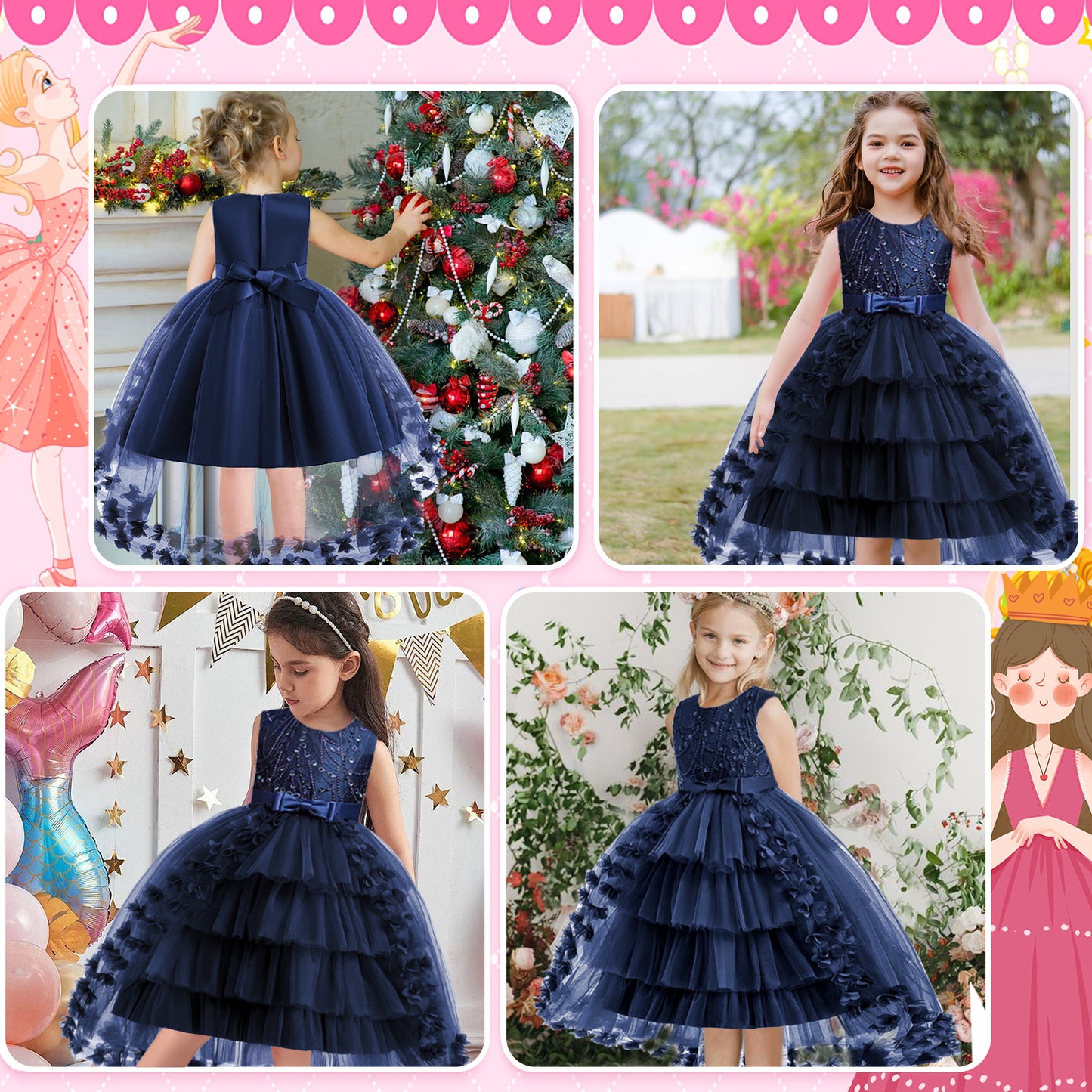 Girls Princess Dress Kids Flower Lace Tulle Dress Girls Evening Dress Floral Lace Bridesmaid Wedding Pageant Gown High-Low Party Dress Sleeveless Elegant Formal Cocktail Prom Dance Ball