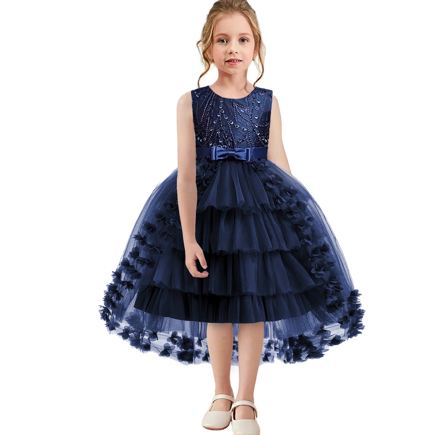 Girls Princess Dress Kids Flower Lace Tulle Dress Girls Evening Dress Floral Lace Bridesmaid Wedding Pageant Gown High-Low Party Dress Sleeveless Elegant Formal Cocktail Prom Dance Ball