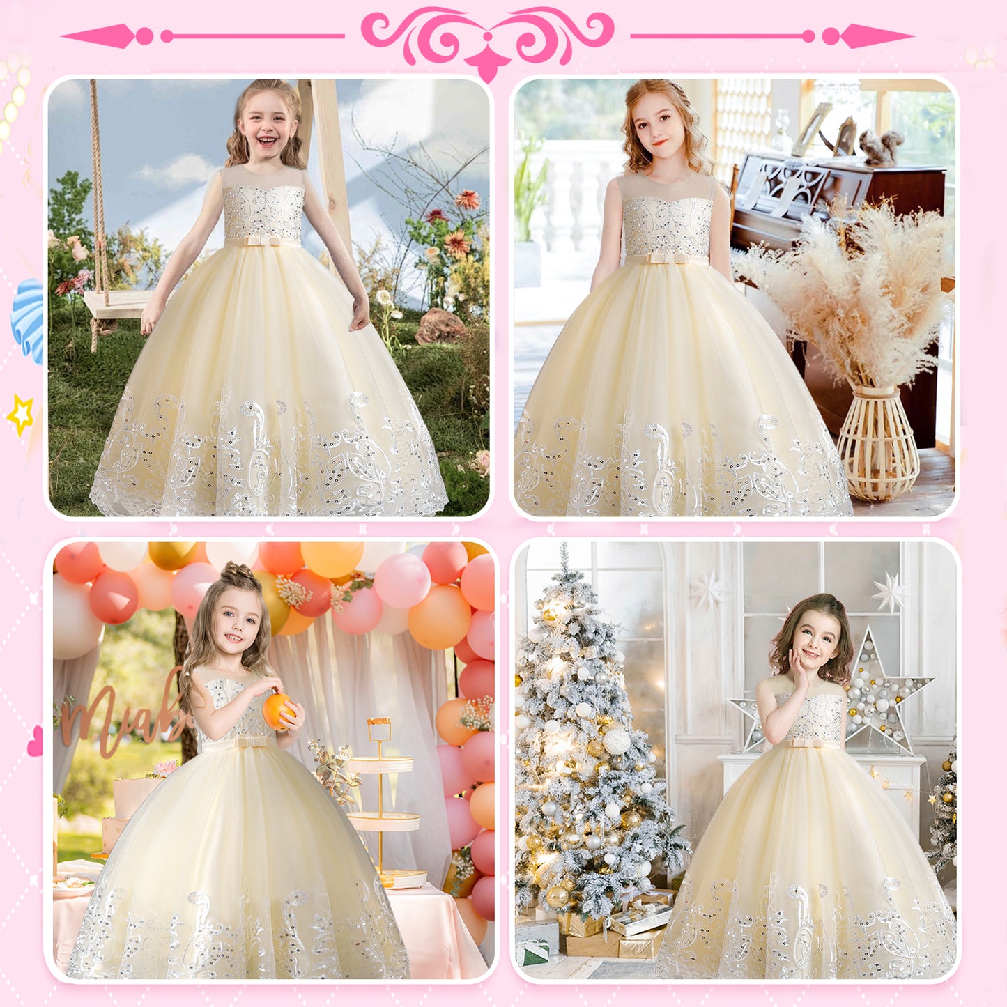 Girls Princess Dress Big Girls Prom Dress,Kids Floral Lace Embroidery Tulle Sequins Dress Sleeveless Floor Length Formal Dress,First Communion Pageant Dresses Wedding Party Dress