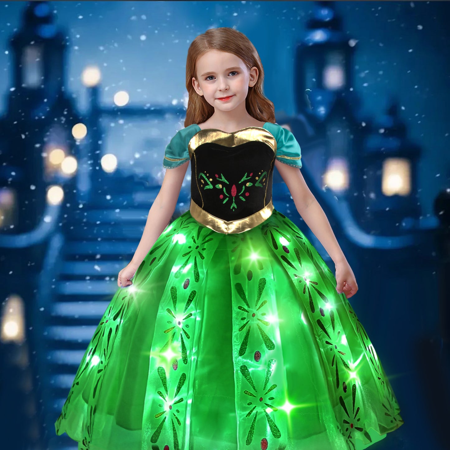 Anna Princess Costume for Girls with LED Lights & Accessories - Toddler & Kids Fancy Dress Up for Halloween, Cosplay Parties - Princess Girls' Outfit