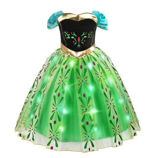 Anna Princess Costume for Girls with LED Lights & Accessories - Toddler & Kids Fancy Dress Up for Halloween, Cosplay Parties - Princess Girls' Outfit