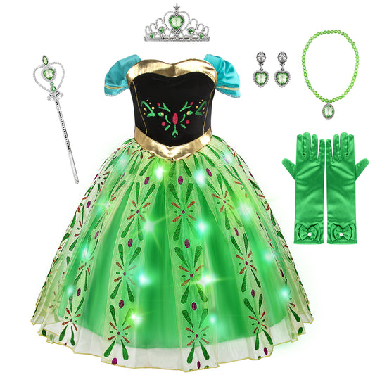 Anna Princess Costume for Girls with LED Lights & Accessories - Toddler & Kids Fancy Dress Up for Halloween, Cosplay Parties - Princess Girls' Outfit