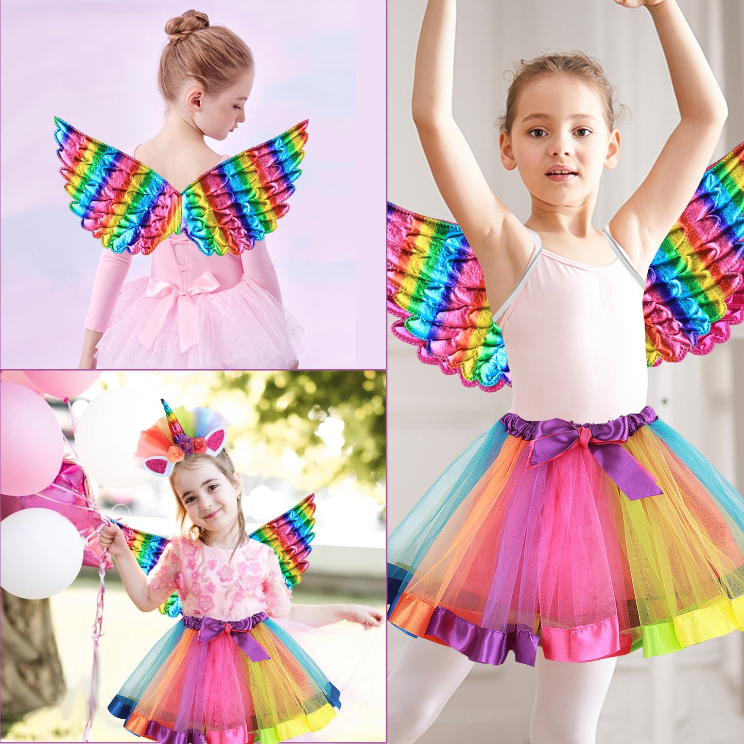 Girls Fairy Costume Fancy Dress Up Angel Costume Sets Kids Princess Dress Tulle Tutu Skirt Set with Angel Wings, Unicorn Headband Set for 3-8 Years Girls