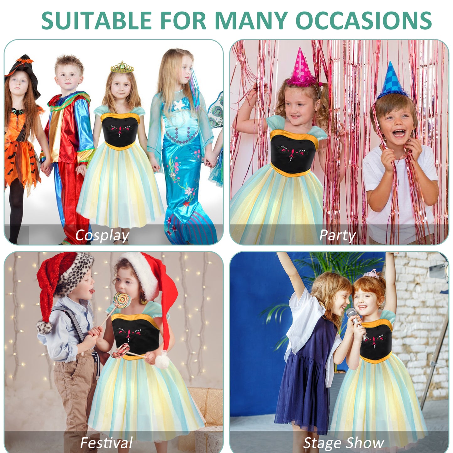 Girls Princess Dress Anna Cosplay Costume Elsa Princess Dress for Girls Kids Costume Halloween Party Dress