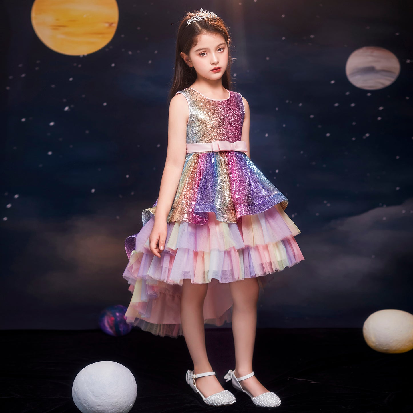 Sequin Princess Dress Tulle Flower Girls Party Dress