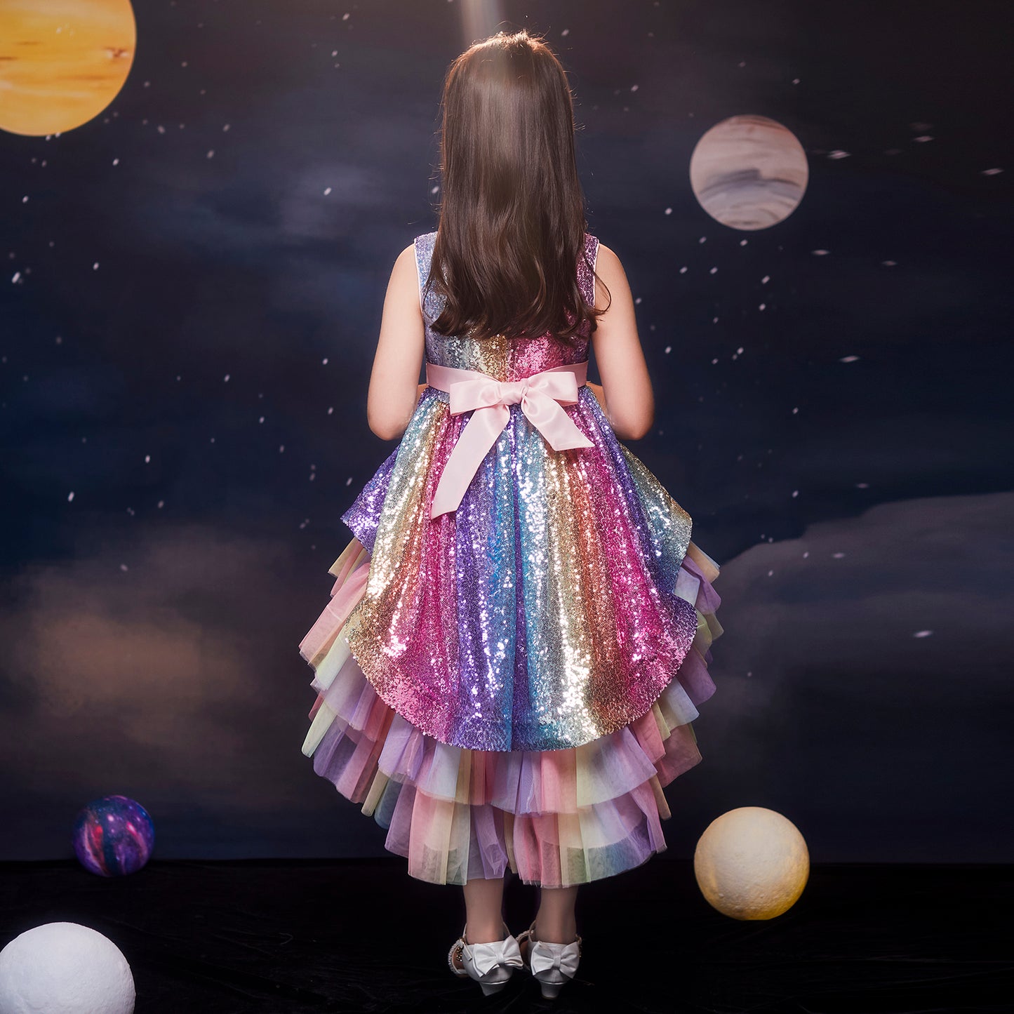 Sequin Princess Dress Tulle Flower Girls Party Dress