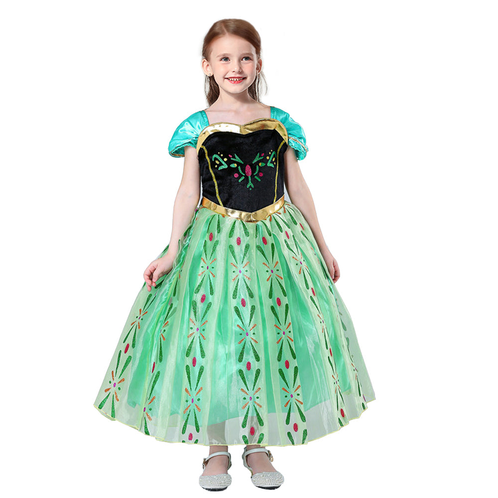 Girls Princess Dress Anna Costume Dress Cosplay Fancy Dress Up for Halloween Christmas Girls Fancy Birthday Party Coronation Dress