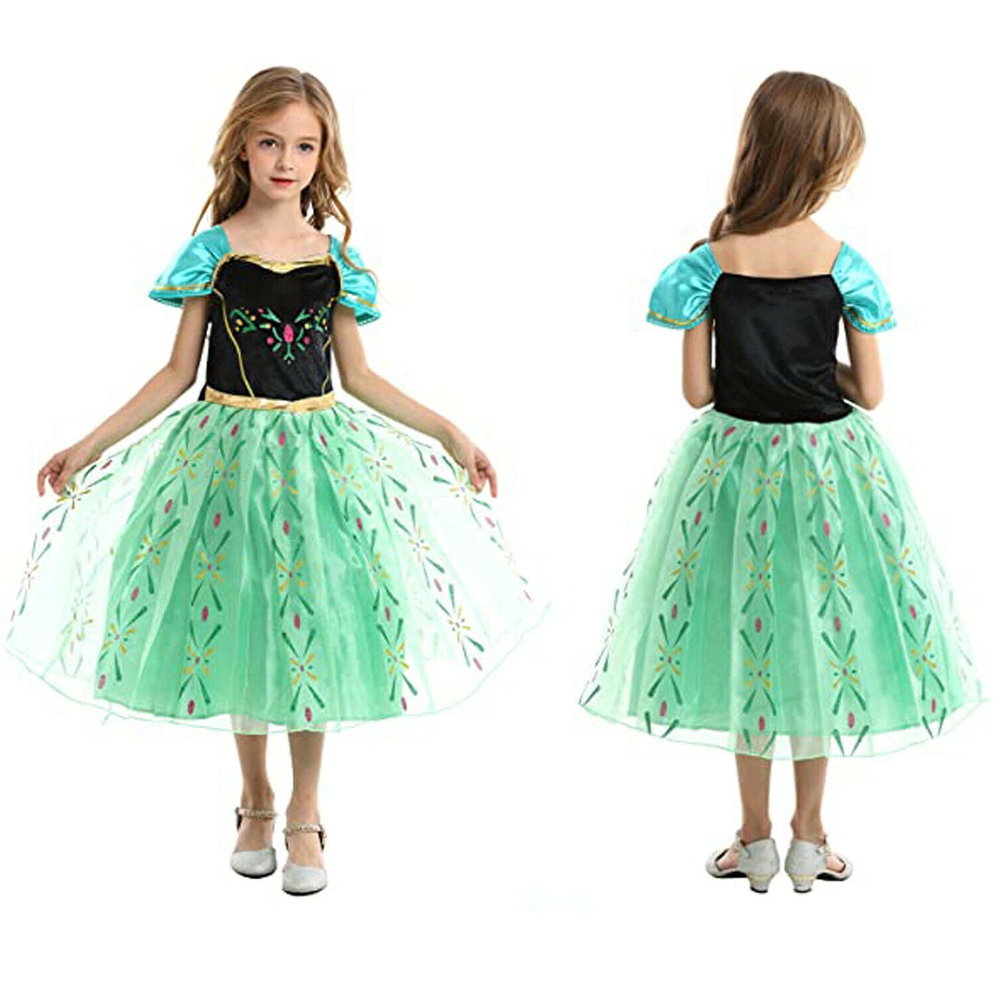 Girls Princess Dress Anna Costume Dress Cosplay Fancy Dress Up for Halloween Christmas Girls Fancy Birthday Party Coronation Dress