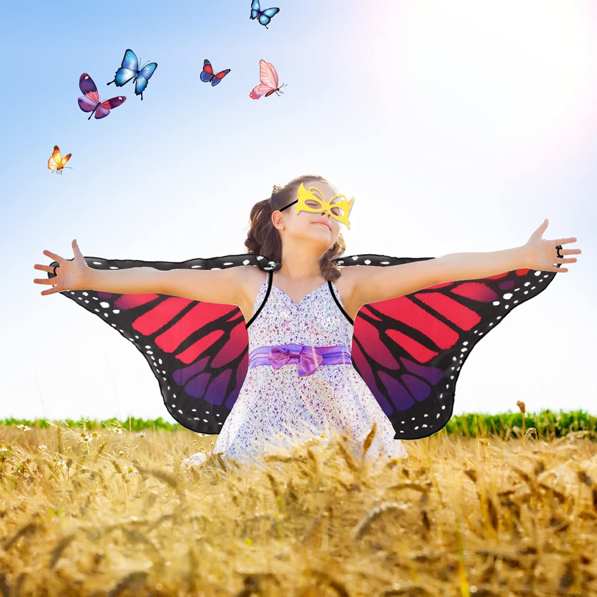 Butterfly Wings For Children,6 Pieces Kids Butterfly Cloak Costume Fairy Butterfly Wings for Kids Shawl Pixie Poncho Costume Halloween Christmas Party Dress up