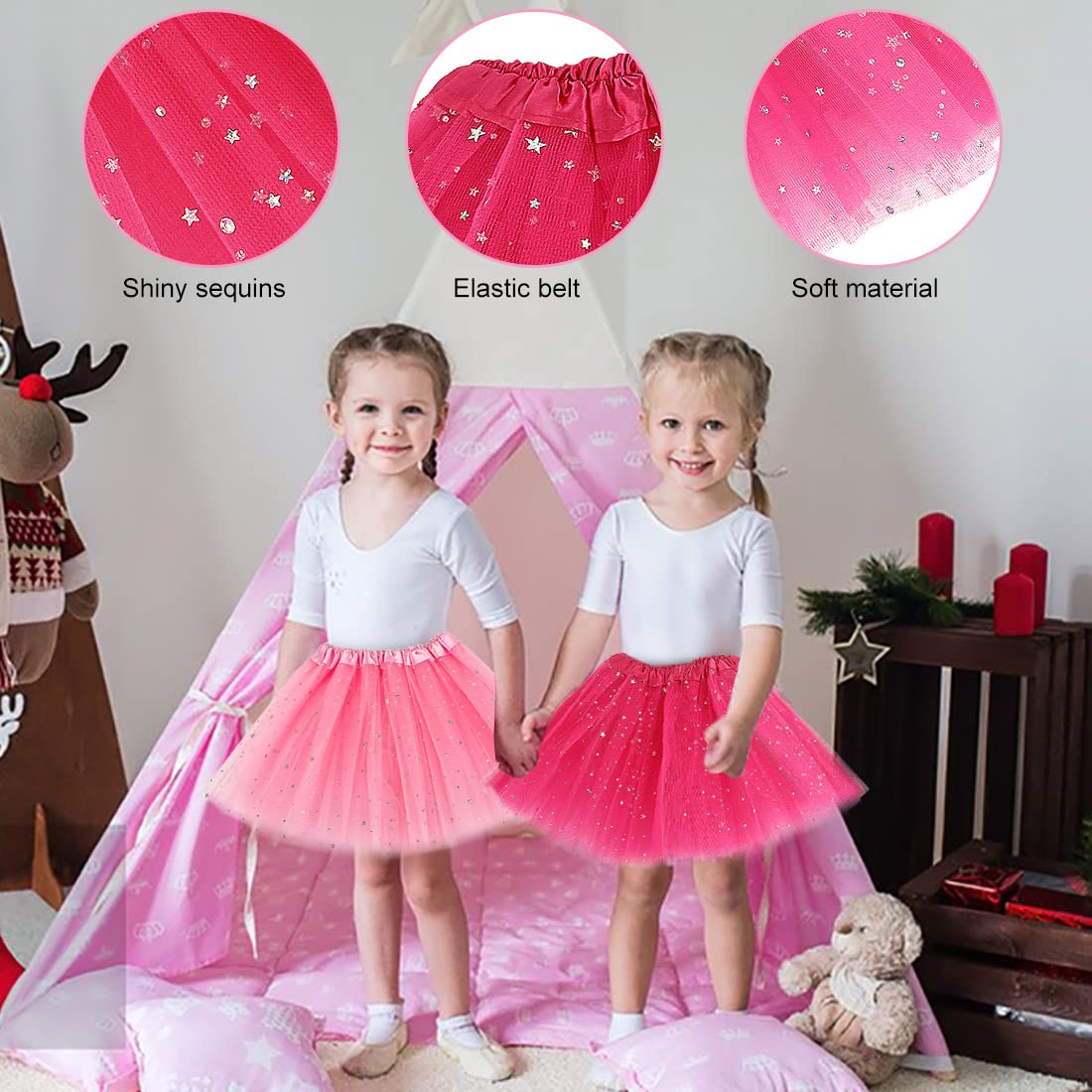 Girls Princess Dress Up Shoes - Princess Tutu Skirts Set Kids Princess Toys Pretend Jewelry Sets Party Decorations with Crown, Bracelets, Earrings, Rings, Dress and Shoes Pink