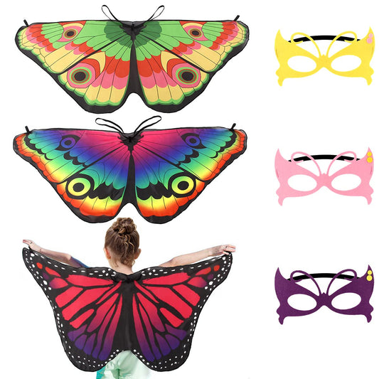 Butterfly Wings For Children,6 Pieces Kids Butterfly Cloak Costume Fairy Butterfly Wings for Kids Shawl Pixie Poncho Costume Halloween Christmas Party Dress up