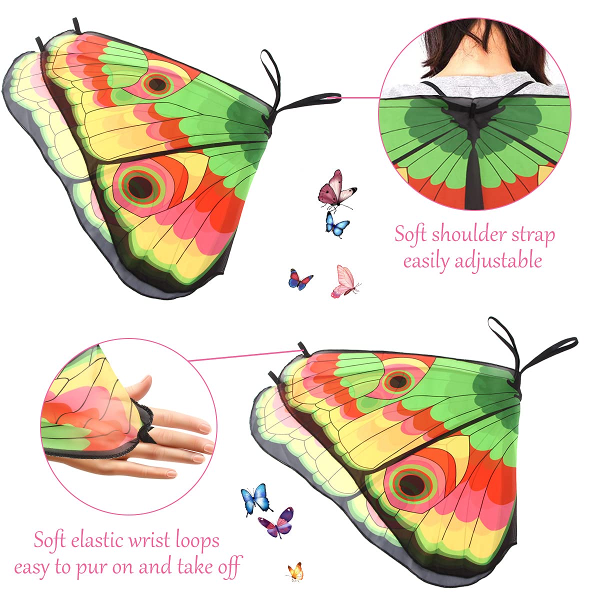 Butterfly Wings For Children,6 Pieces Kids Butterfly Cloak Costume Fairy Butterfly Wings for Kids Shawl Pixie Poncho Costume Halloween Christmas Party Dress up