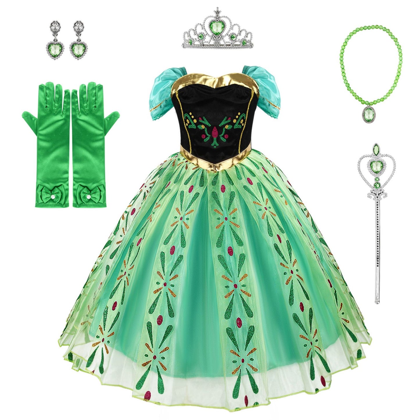 Girls Princess Dress Anna Costume Dress Cosplay Fancy Dress Up for Halloween Christmas Girls Fancy Birthday Party Coronation Dress