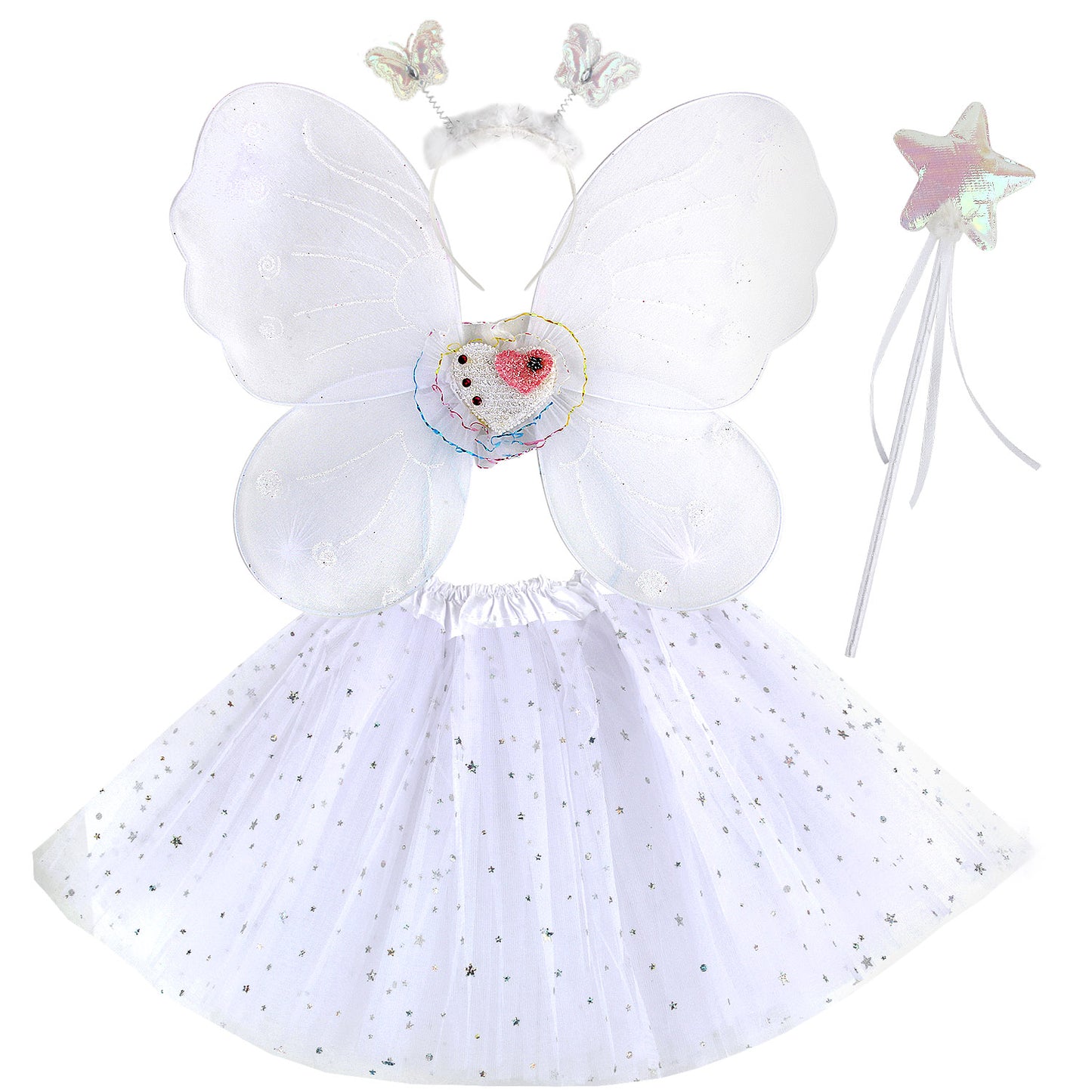 Girls Fairy Costume Set Princess Tutu Skirt Fairy Magic Butterfly Wings Dress Up Fantasy Costume Play with Butterfly Wings, Magic Wand and Headband Set for 3-8 Years Girls