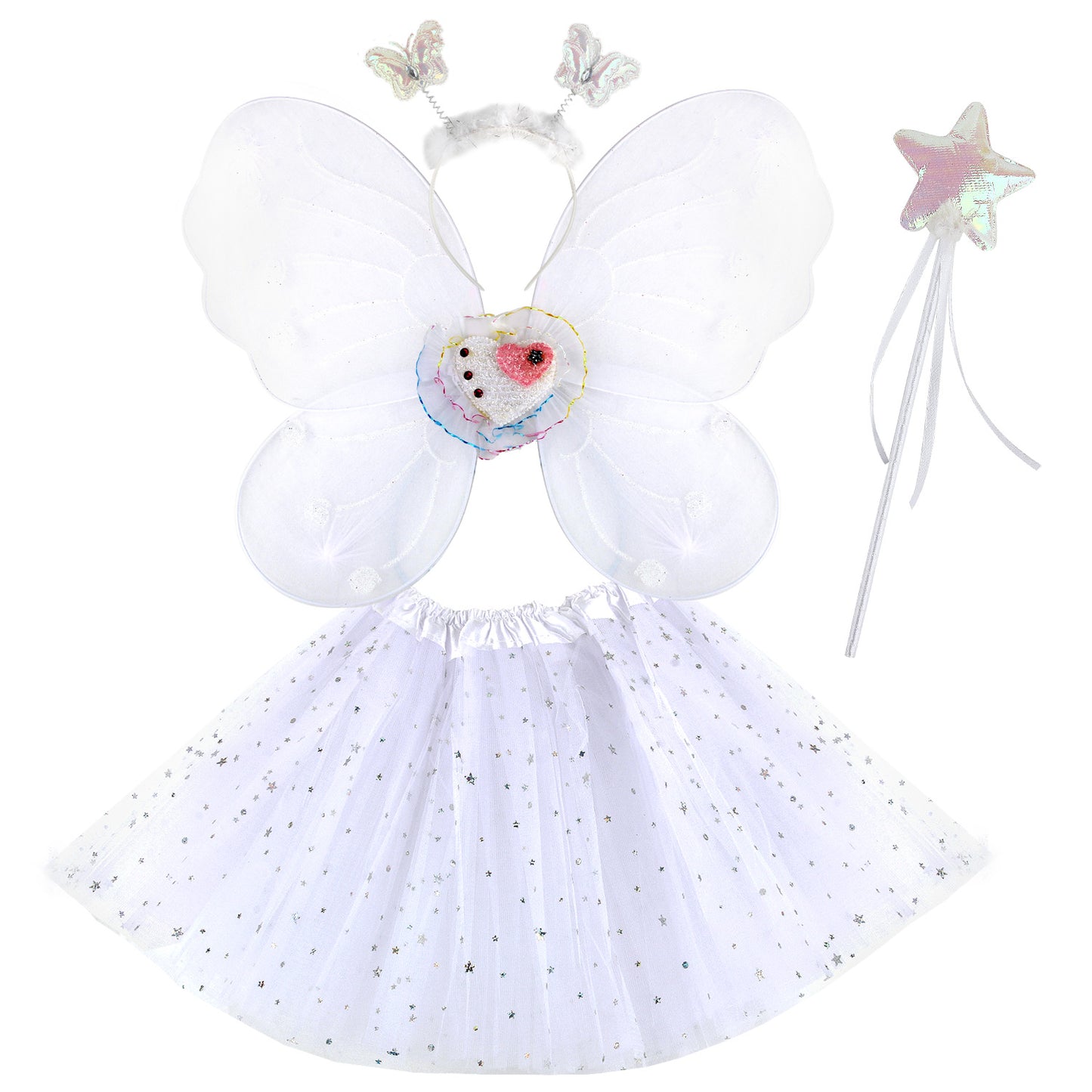 Girls Fairy Costume Set Princess Tutu Skirt Fairy Magic Butterfly Wings Dress Up Fantasy Costume Play with Butterfly Wings, Magic Wand and Headband Set for 3-8 Years Girls