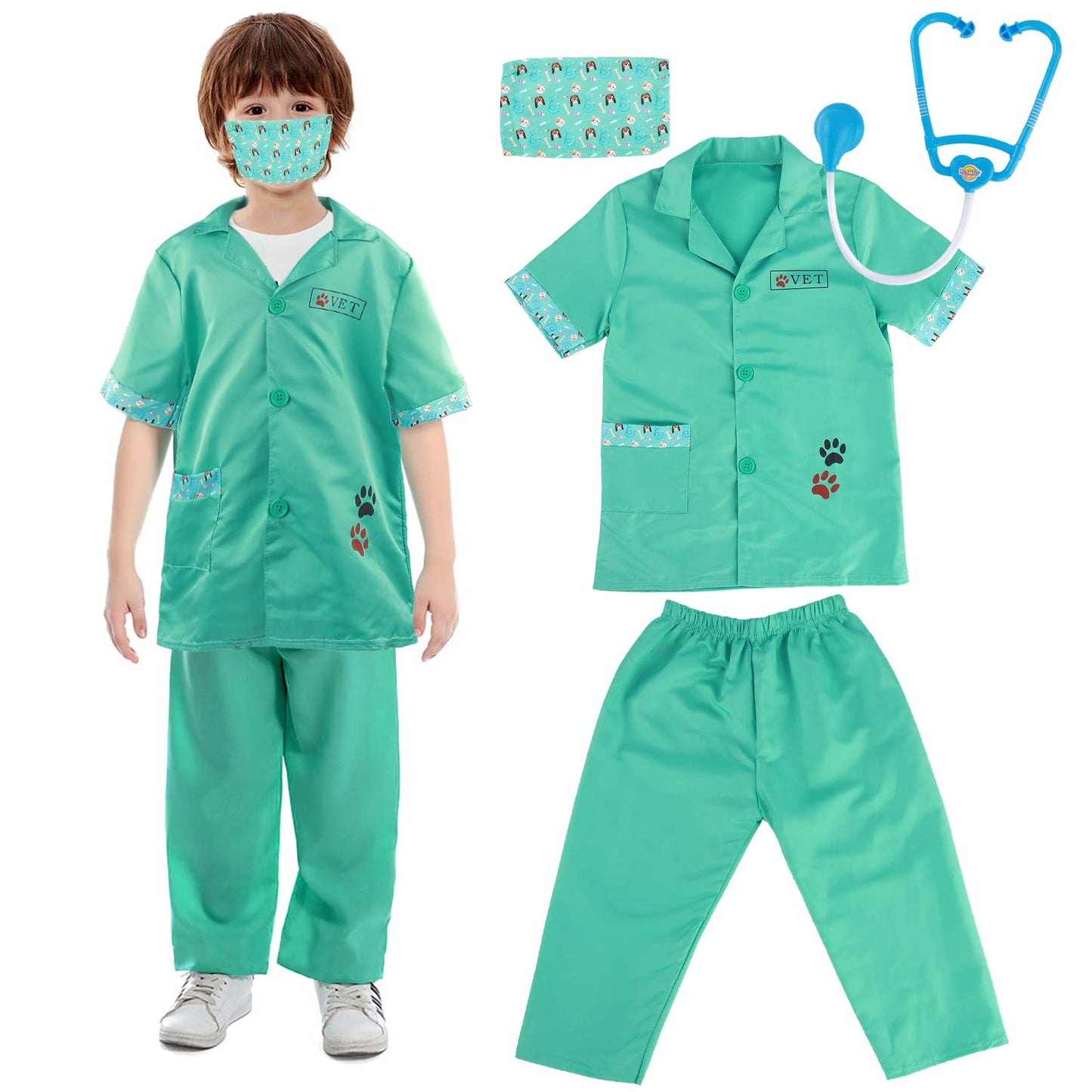 4pcs Kids Doctors Set Dress Up Role Play Vet Costume Children Vet Fancy Costume Outfit Doctors Dressing Up for Girls Boys 3 - 6 Years Old