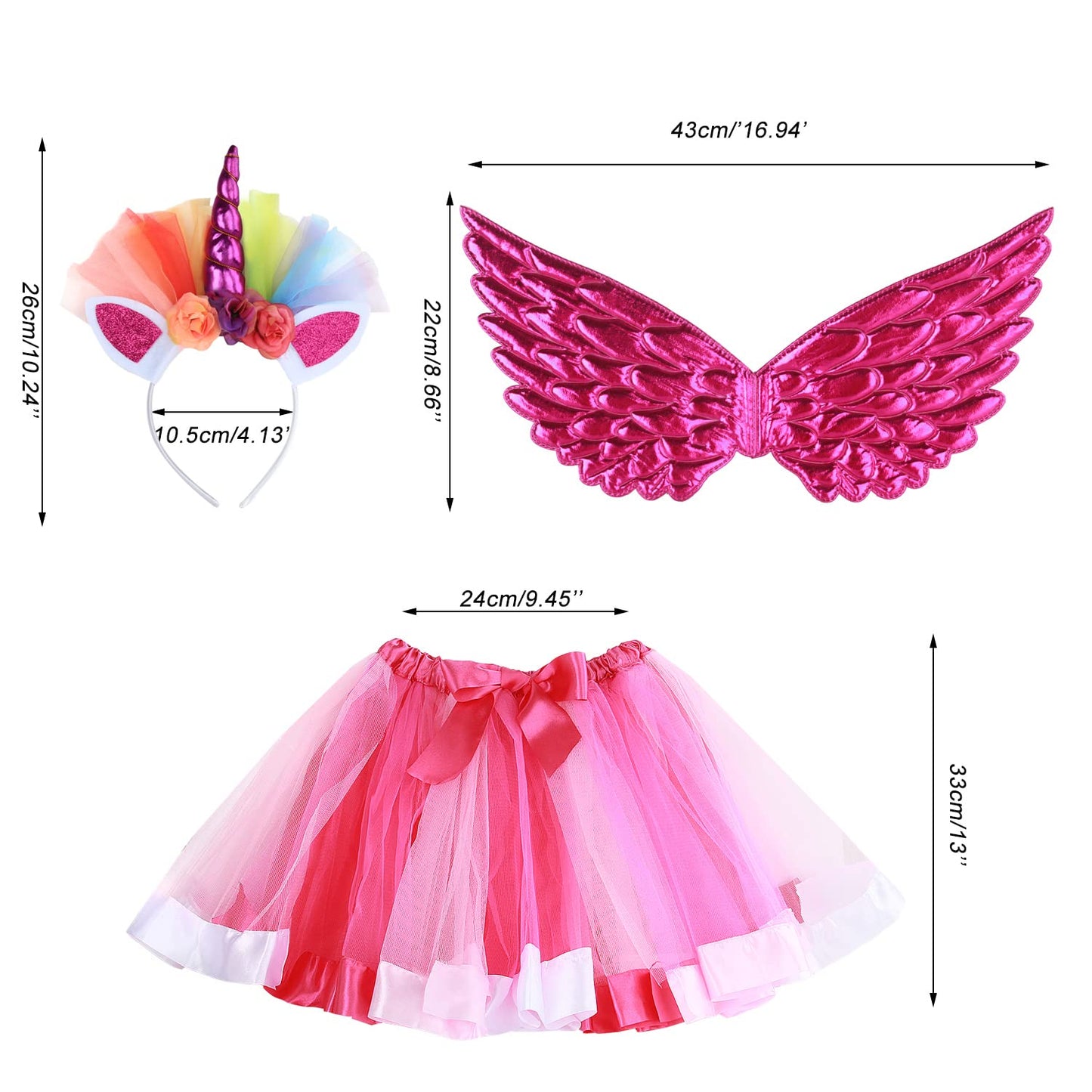 Girls Fairy Costume Fancy Dress Up Angel Costume Sets Kids Princess Dress Tulle Tutu Skirt Set with Angel Wings, Unicorn Headband Set for 3-8 Years Girls