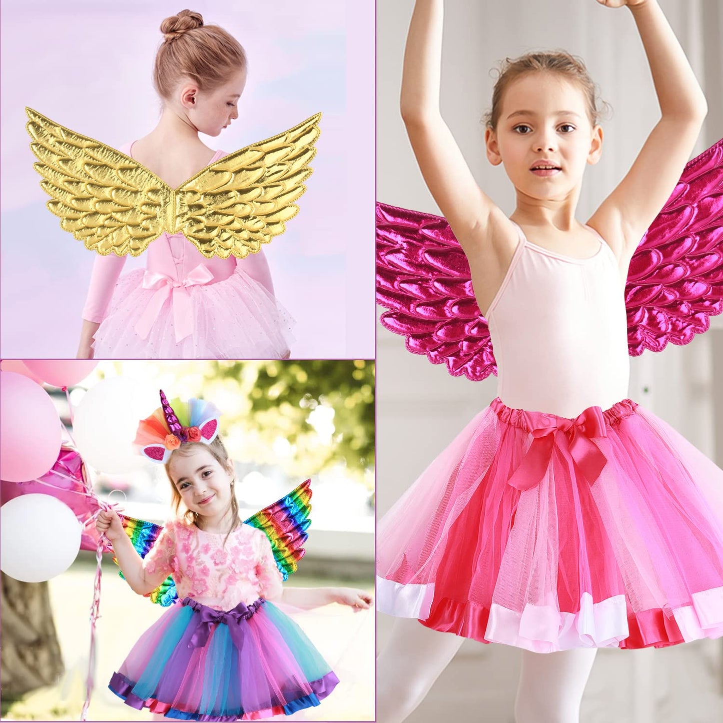 Girls Fairy Costume Fancy Dress Up Angel Costume Sets Kids Princess Dress Tulle Tutu Skirt Set with Angel Wings, Unicorn Headband Set for 3-8 Years Girls