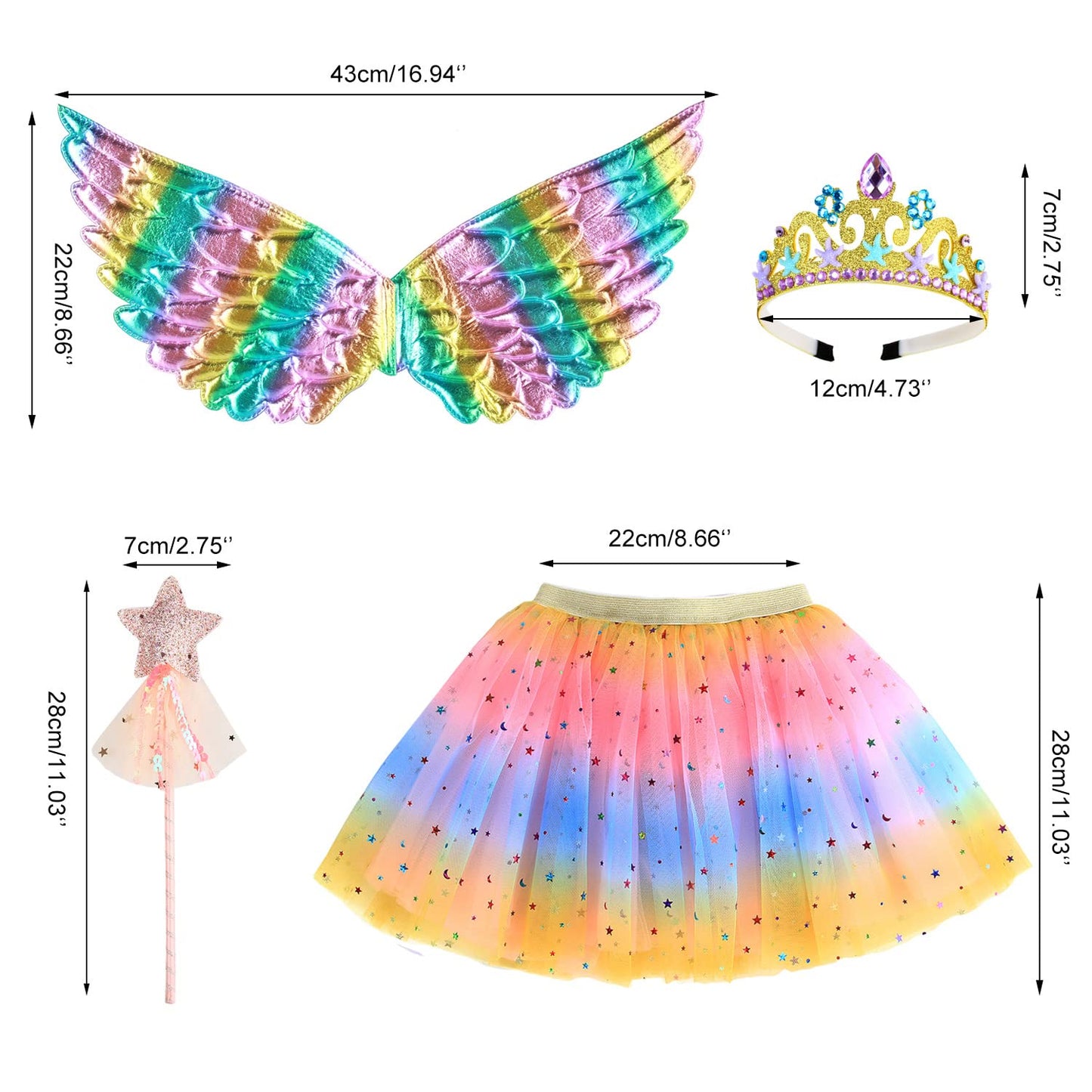 Girls Fairy Costume Fancy Dress Up Butterfly Costume Sets Princess Dress Tulle Costume Set with Butterfly Wings, Magic Wand and Headband Set for 3-8 Years Girls