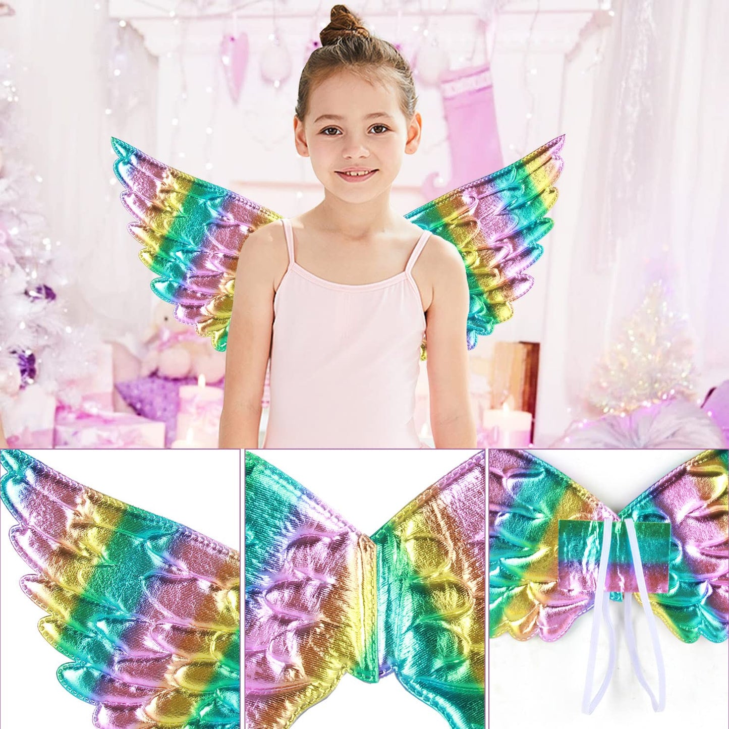 Girls Fairy Costume Fancy Dress Up Butterfly Costume Sets Princess Dress Tulle Costume Set with Butterfly Wings, Magic Wand and Headband Set for 3-8 Years Girls