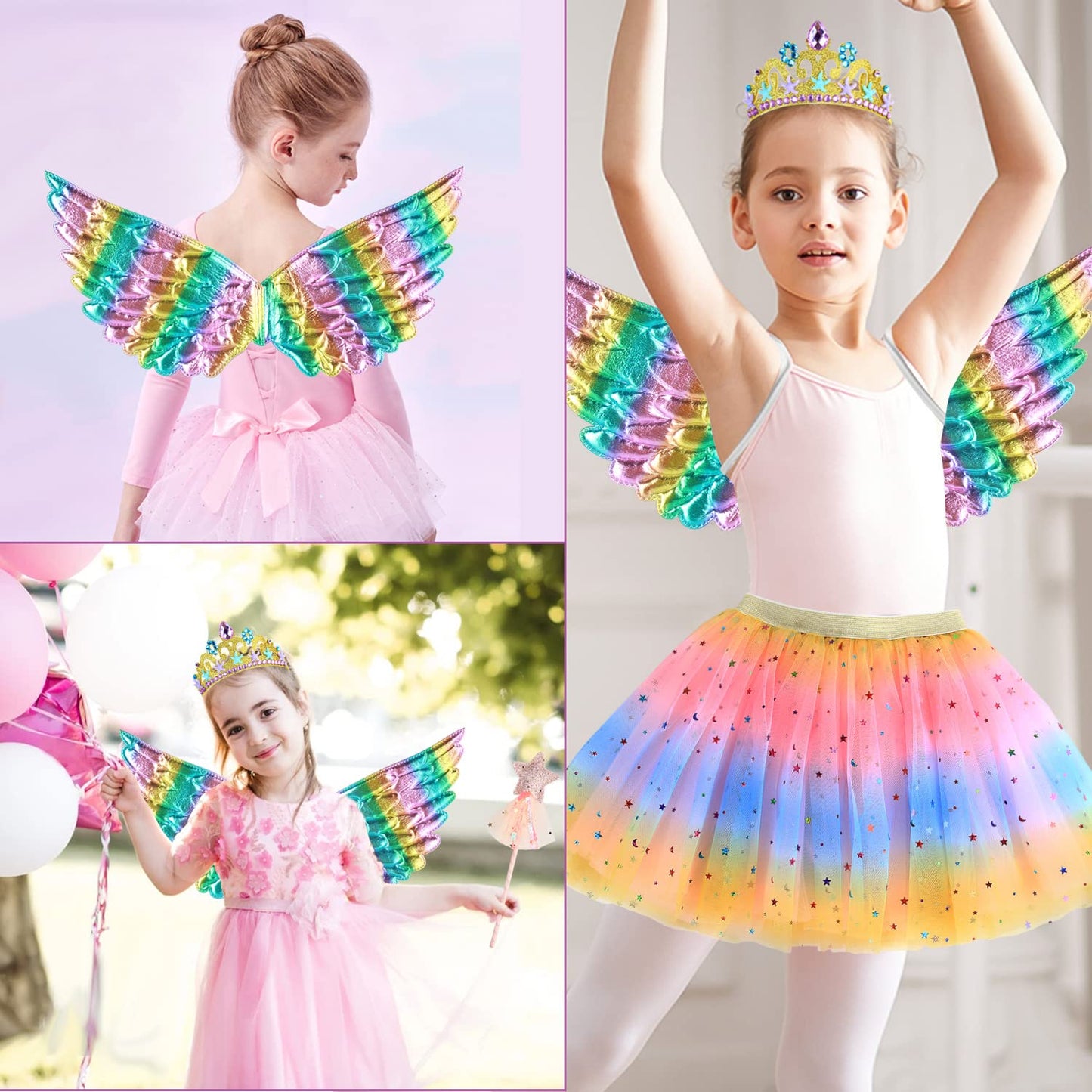 Girls Fairy Costume Fancy Dress Up Butterfly Costume Sets Princess Dress Tulle Costume Set with Butterfly Wings, Magic Wand and Headband Set for 3-8 Years Girls