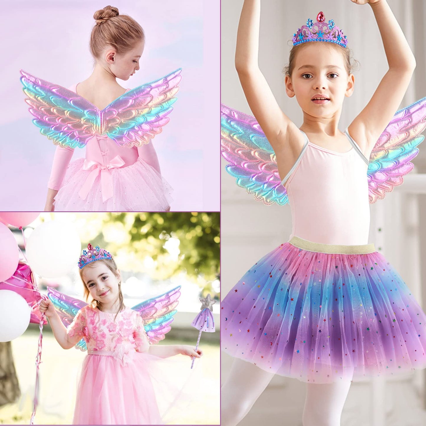 Girls Fairy Costume Fancy Dress Up Butterfly Costume Sets Princess Dress Tulle Costume Set with Butterfly Wings, Magic Wand and Headband Set for 3-8 Years Girls