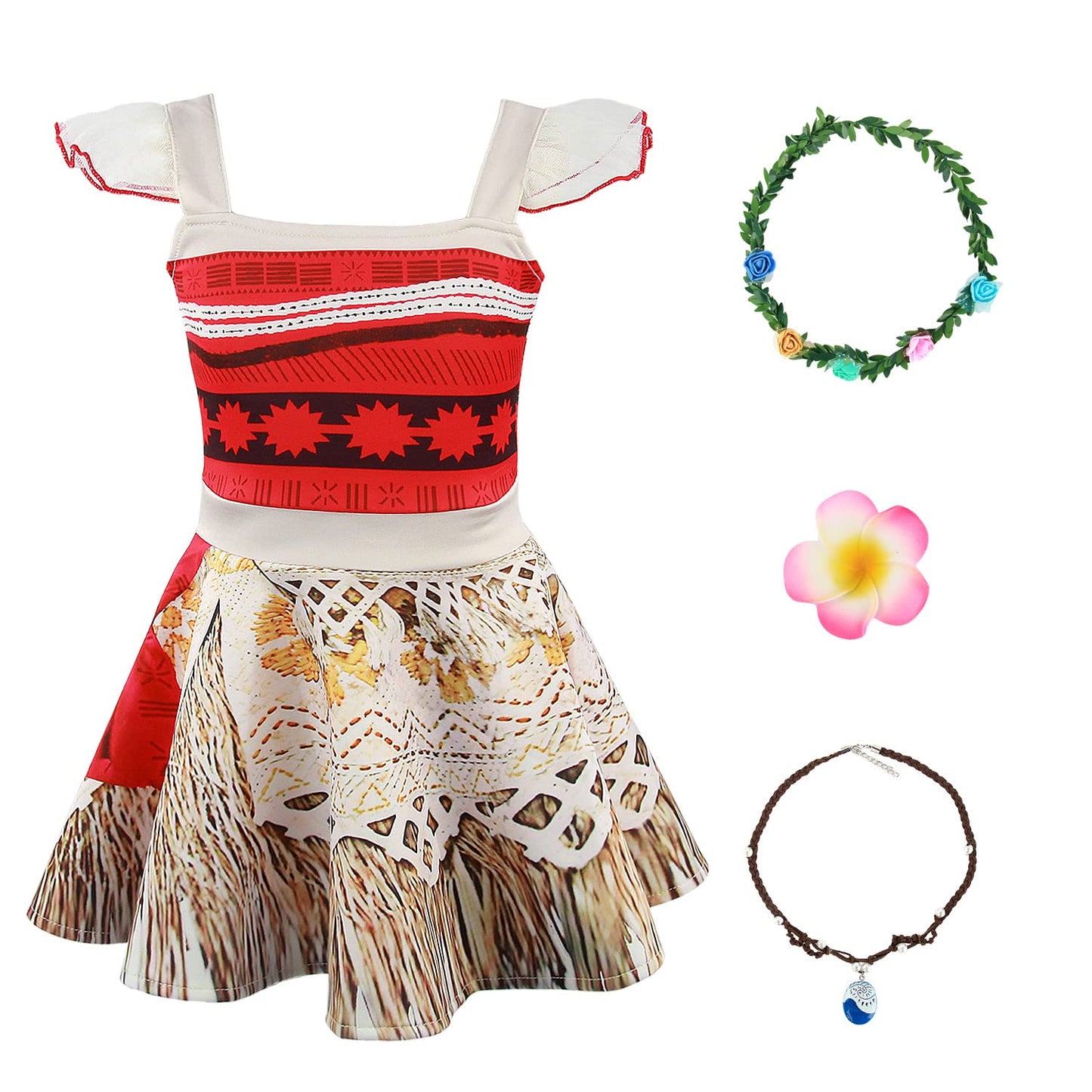 Girls Moana Costume Fancy Dress Up Princess Party Dress Girl Adventure Outfit Clothes Kids Birthday Holiday Halloween Cosplay Fancy Clothing Set Childs Sleeveless Clothes