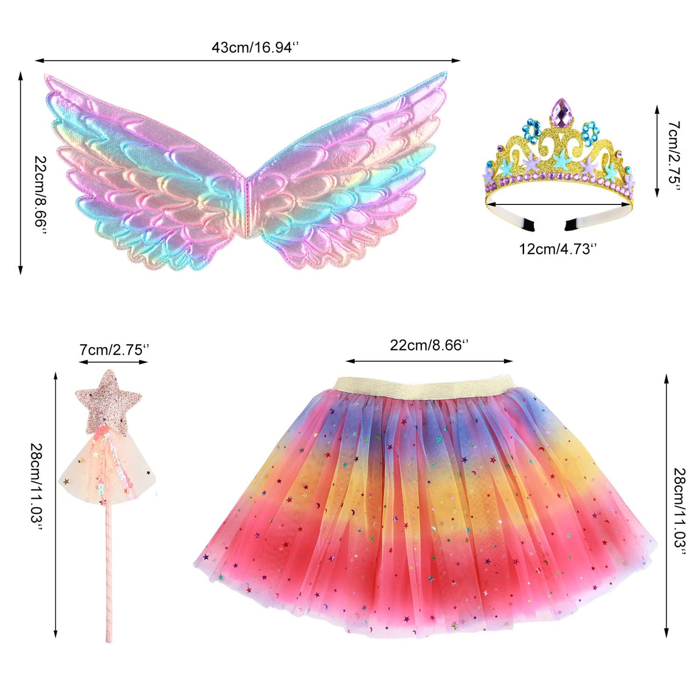 Girls Fairy Costume Fancy Dress Up Butterfly Costume Sets Princess Dress Tulle Costume Set with Butterfly Wings, Magic Wand and Headband Set for 3-8 Years Girls