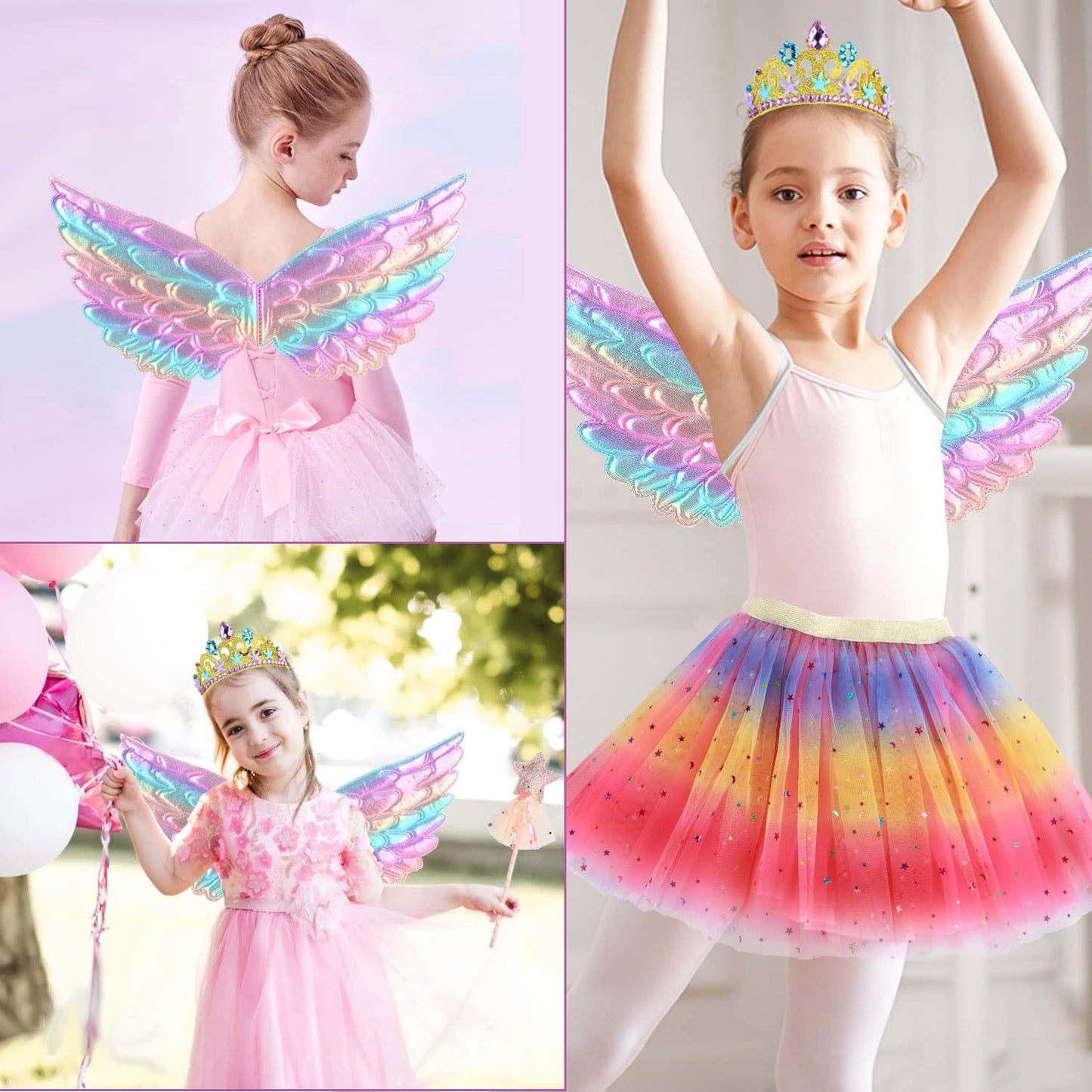 Girls Fairy Costume Fancy Dress Up Butterfly Costume Sets Princess Dress Tulle Costume Set with Butterfly Wings, Magic Wand and Headband Set for 3-8 Years Girls