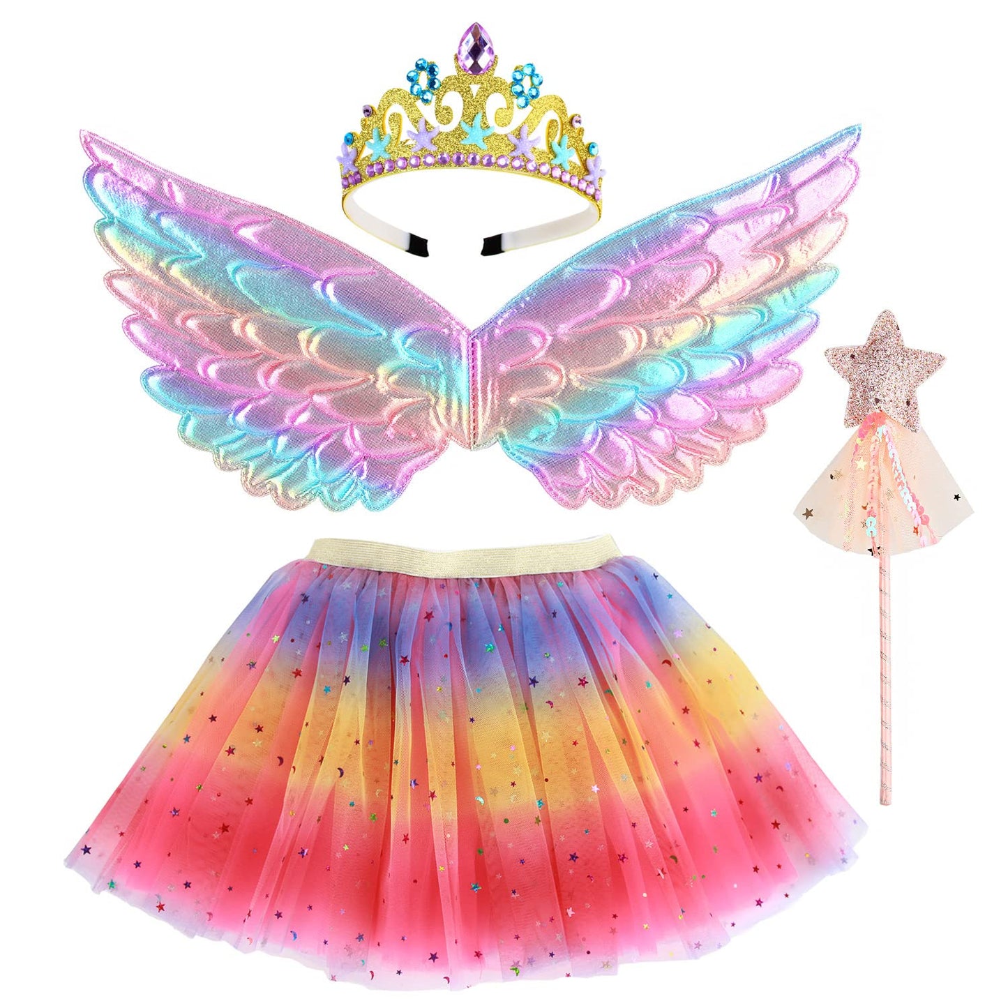 Girls Fairy Costume Fancy Dress Up Butterfly Costume Sets Princess Dress Tulle Costume Set with Butterfly Wings, Magic Wand and Headband Set for 3-8 Years Girls