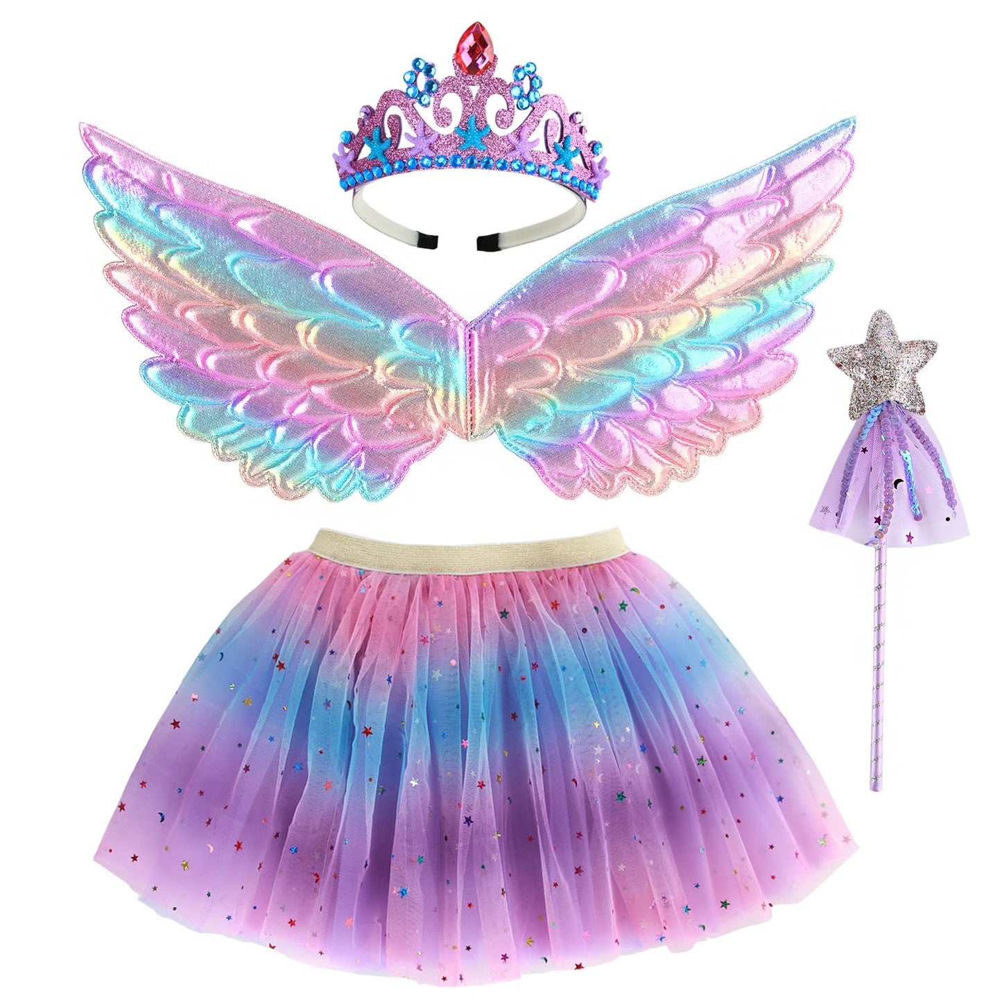 Girls Fairy Costume Fancy Dress Up Butterfly Costume Sets Princess Dress Tulle Costume Set with Butterfly Wings, Magic Wand and Headband Set for 3-8 Years Girls