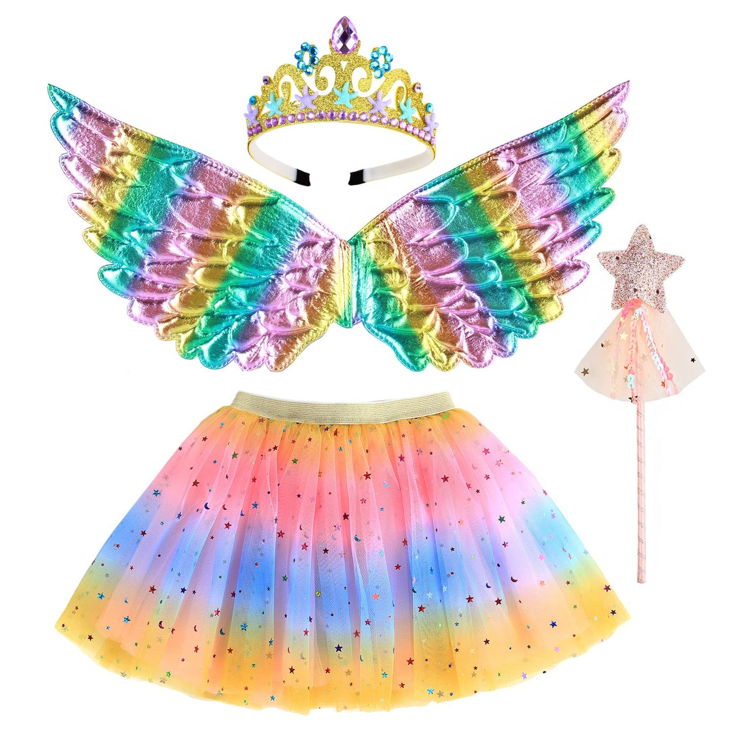 Girls Fairy Costume Fancy Dress Up Butterfly Costume Sets Princess Dress Tulle Costume Set with Butterfly Wings, Magic Wand and Headband Set for 3-8 Years Girls